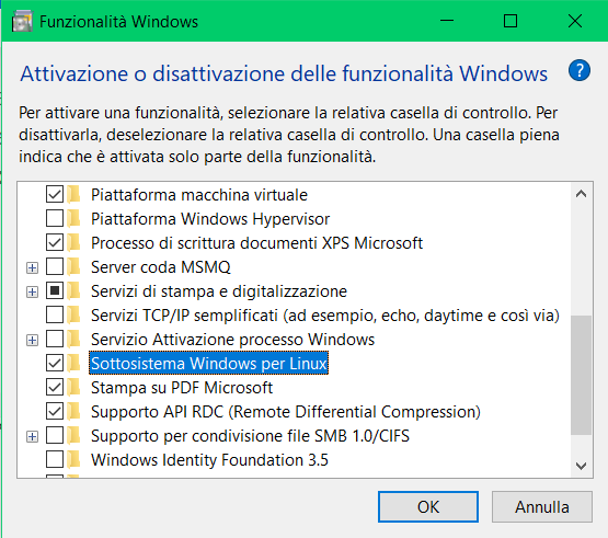 attiva o disattiva funzionalità di windows