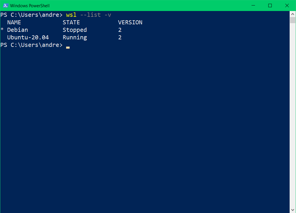 wsl --list -v