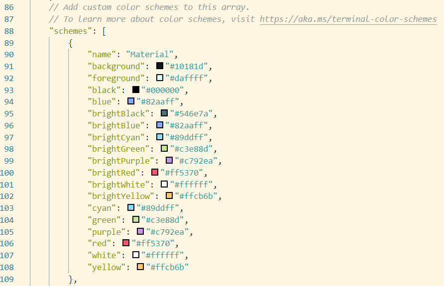 setting.json colore profilo