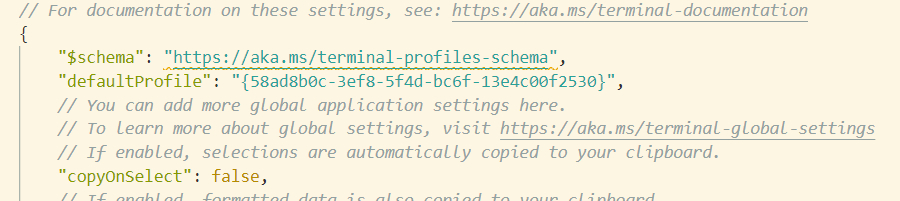 setting.json profile default